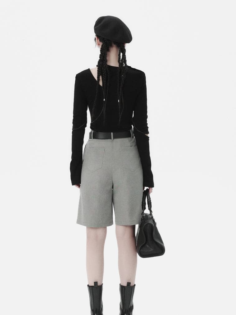 Elegant Shoulder-Cut Asymmetric Cutsew - chiclara