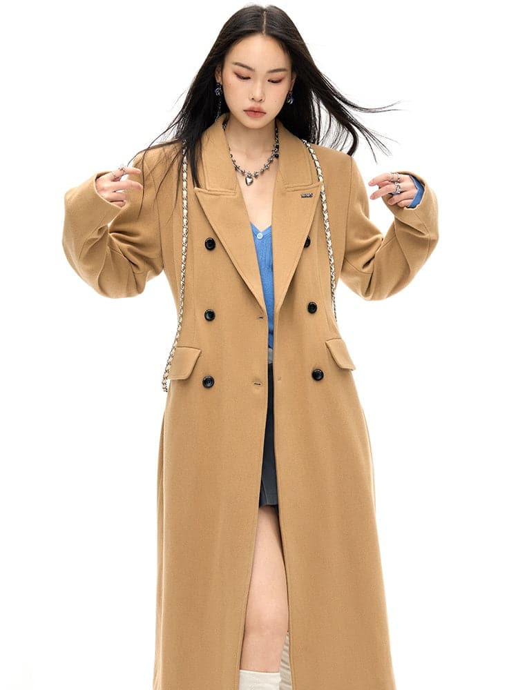 Slim Waist Double Blest Long Coat - chiclara