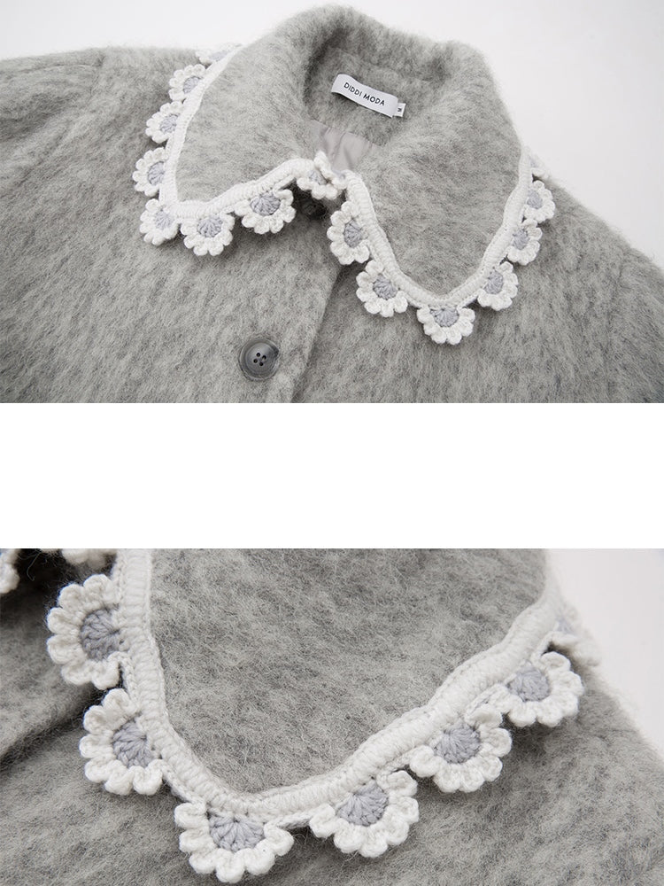 Wool Coat With Lace Lapel - chiclara