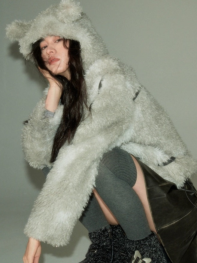 Sustainable Rabbit-Eared Fur Coat - chiclara