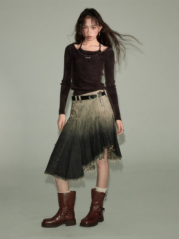 Halter Neck Washed Knit Top - chiclara