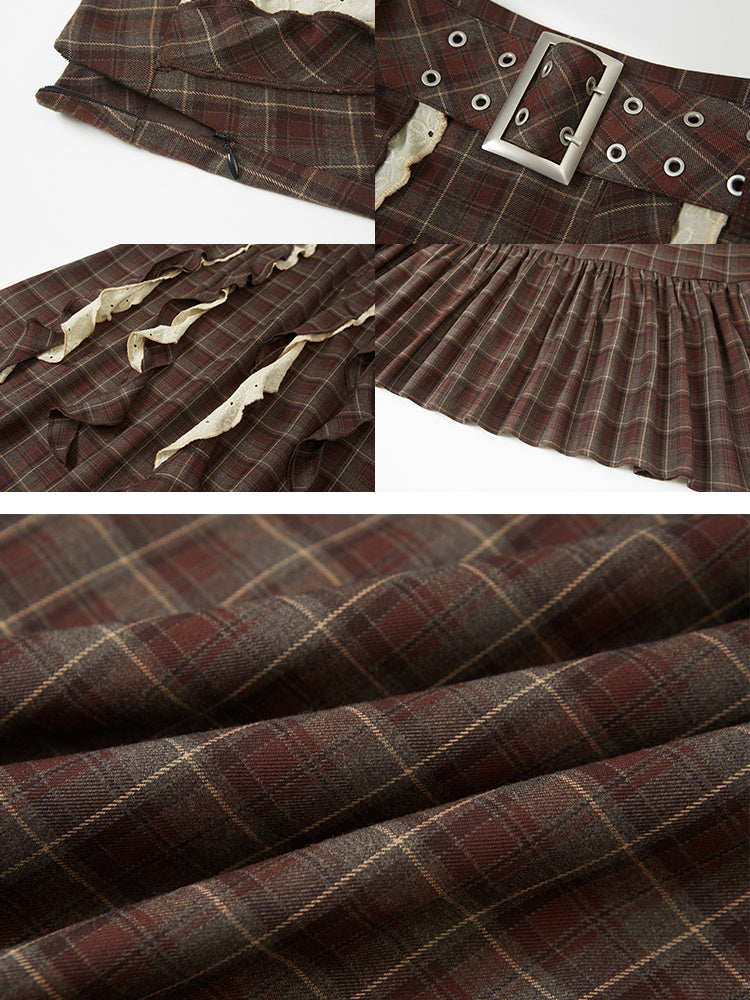 Plaid Frill Flounce Skirt - chiclara