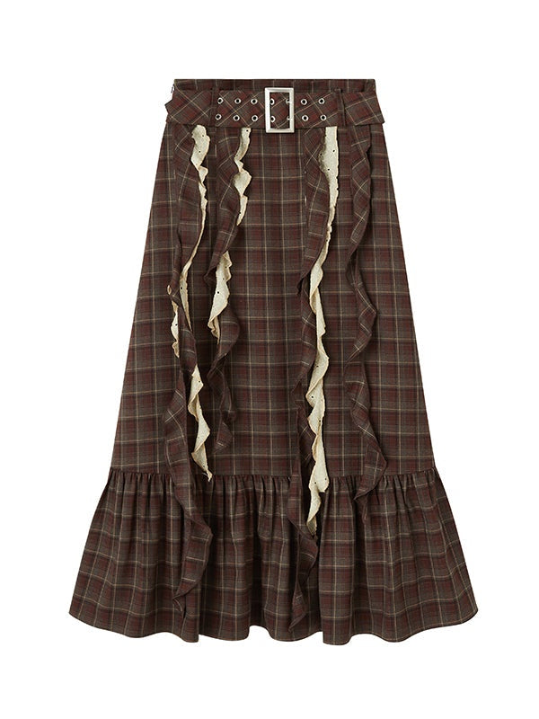 Plaid Frill Flounce Skirt - chiclara