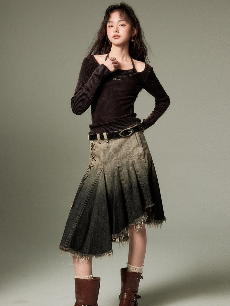 Halter Neck Washed Knit Top - chiclara