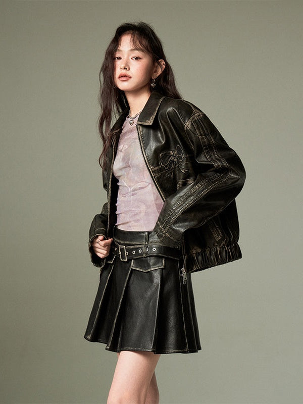 Vintage Pleated Leather Skirt - chiclara