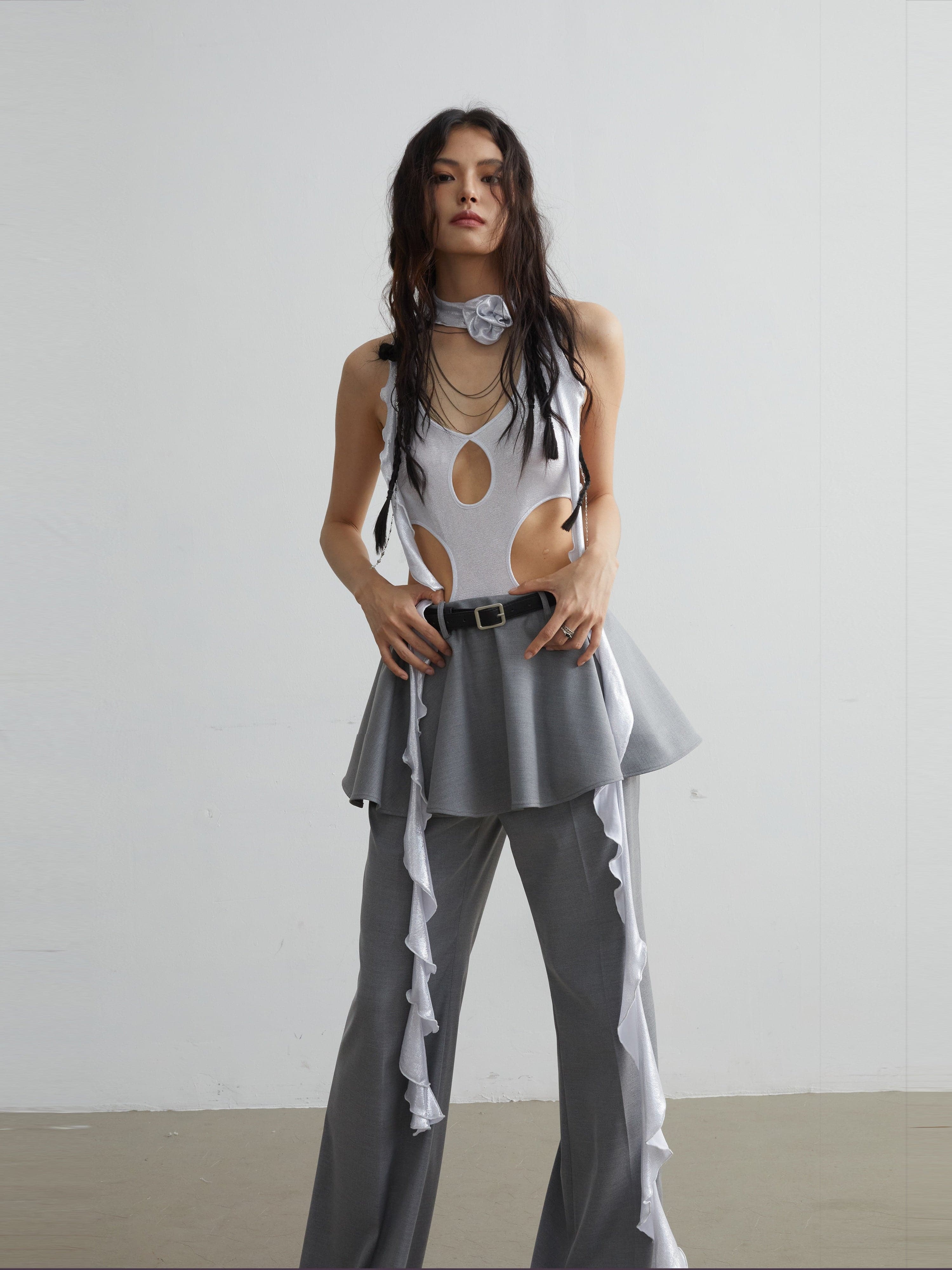 Silver Metallic Stretch Bodysuit - Sleek And Sensual - chiclara