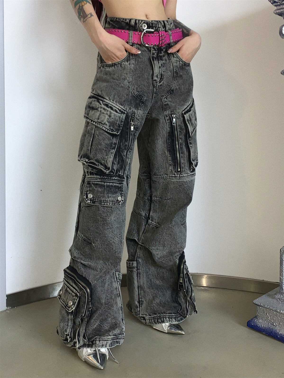 Work Style Multi-Pocket Jeans - chiclara