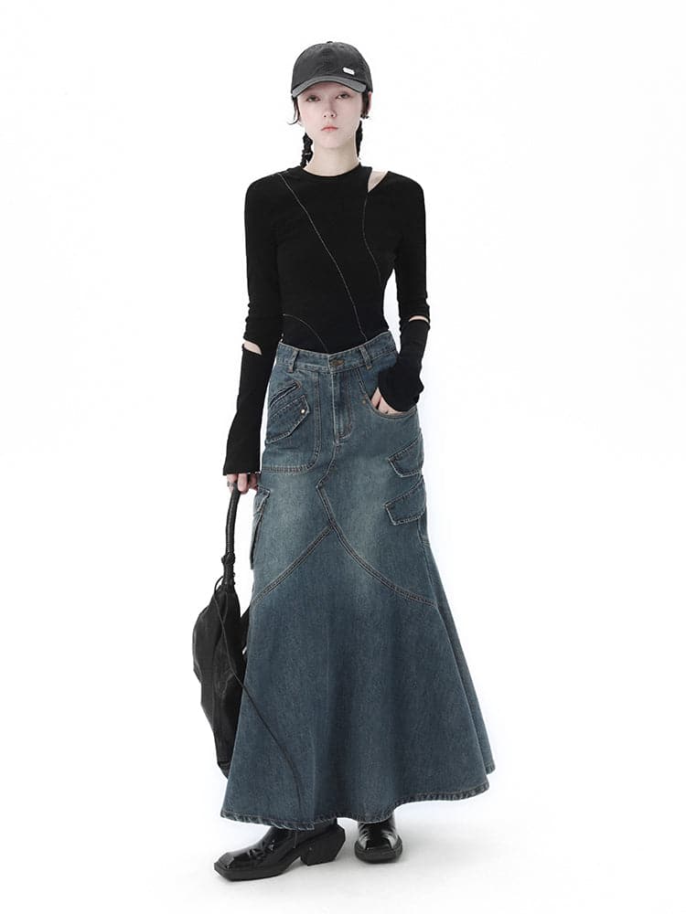 Elegant Shoulder-Cut Asymmetric Cutsew - chiclara