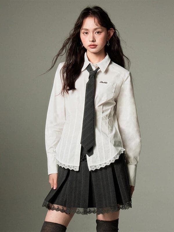 Slim Lace Stitch Waist Shirt - chiclara