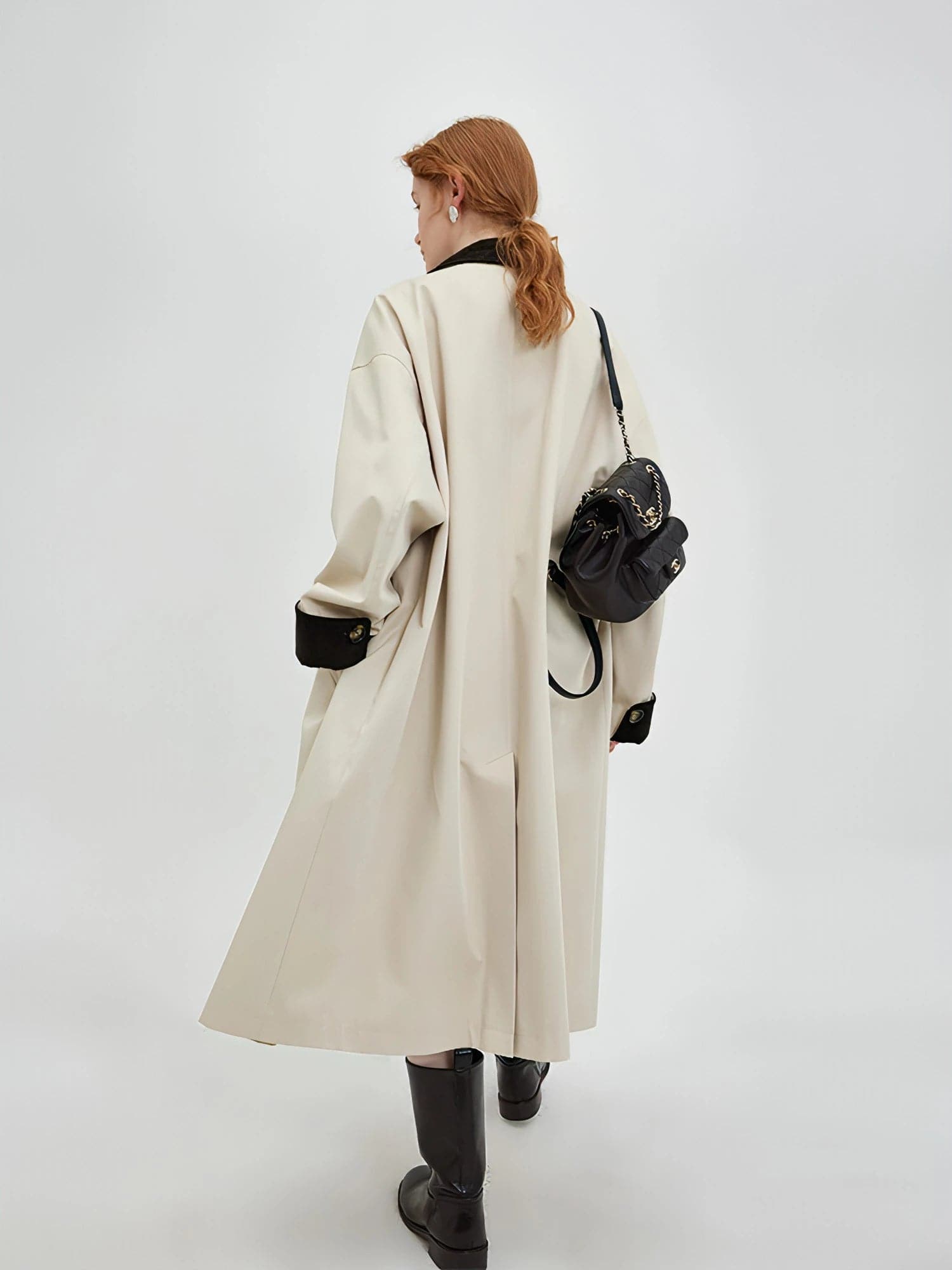 New Retro Color-Block Long Trench Coat - chiclara