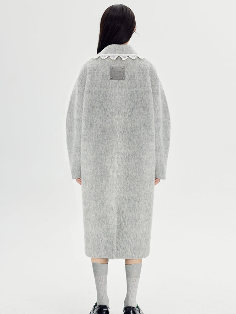 Wool Coat With Lace Lapel - chiclara