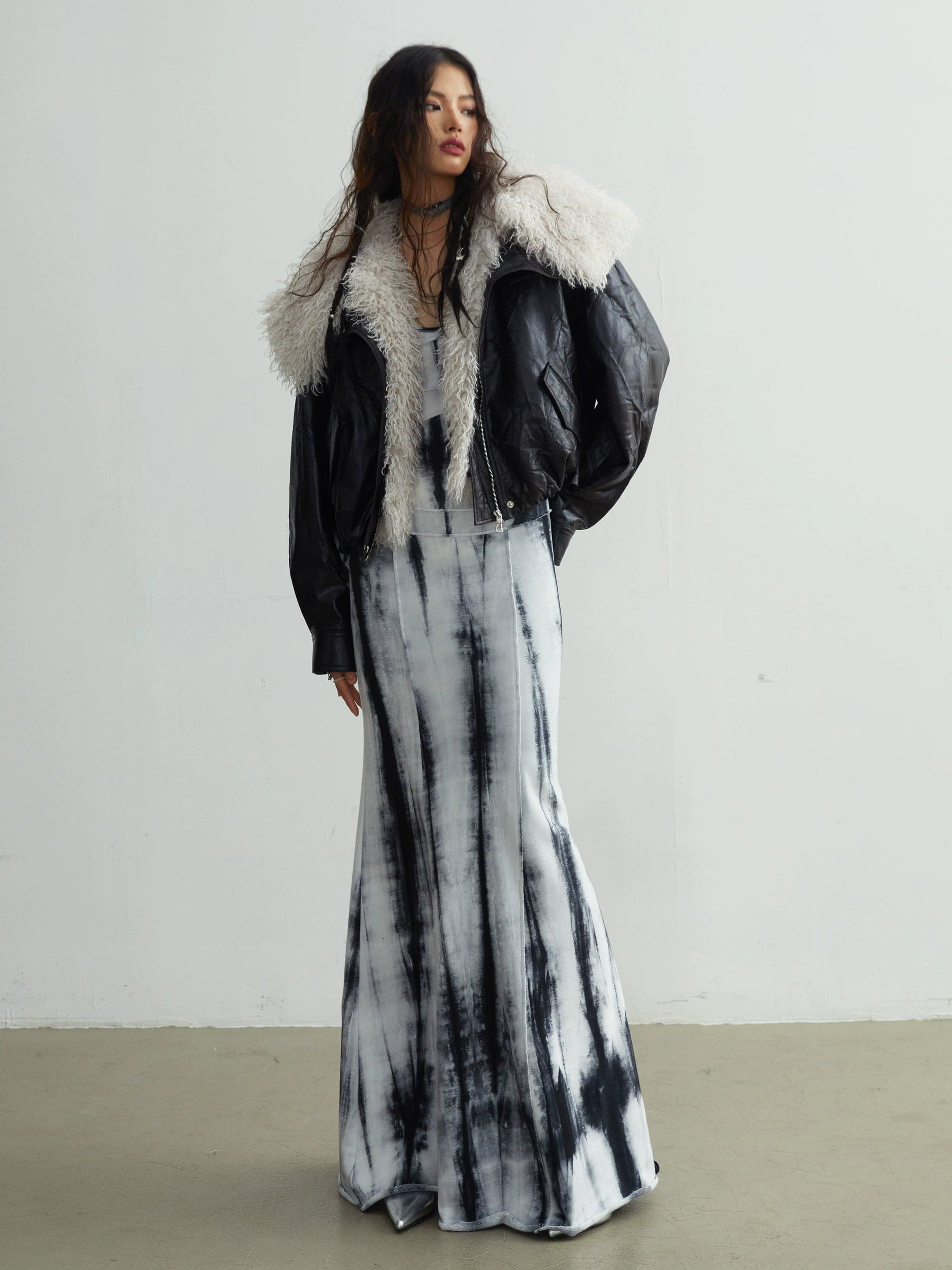 Faux Leather Jacket With Detachable Oversized Fur Collar - chiclara