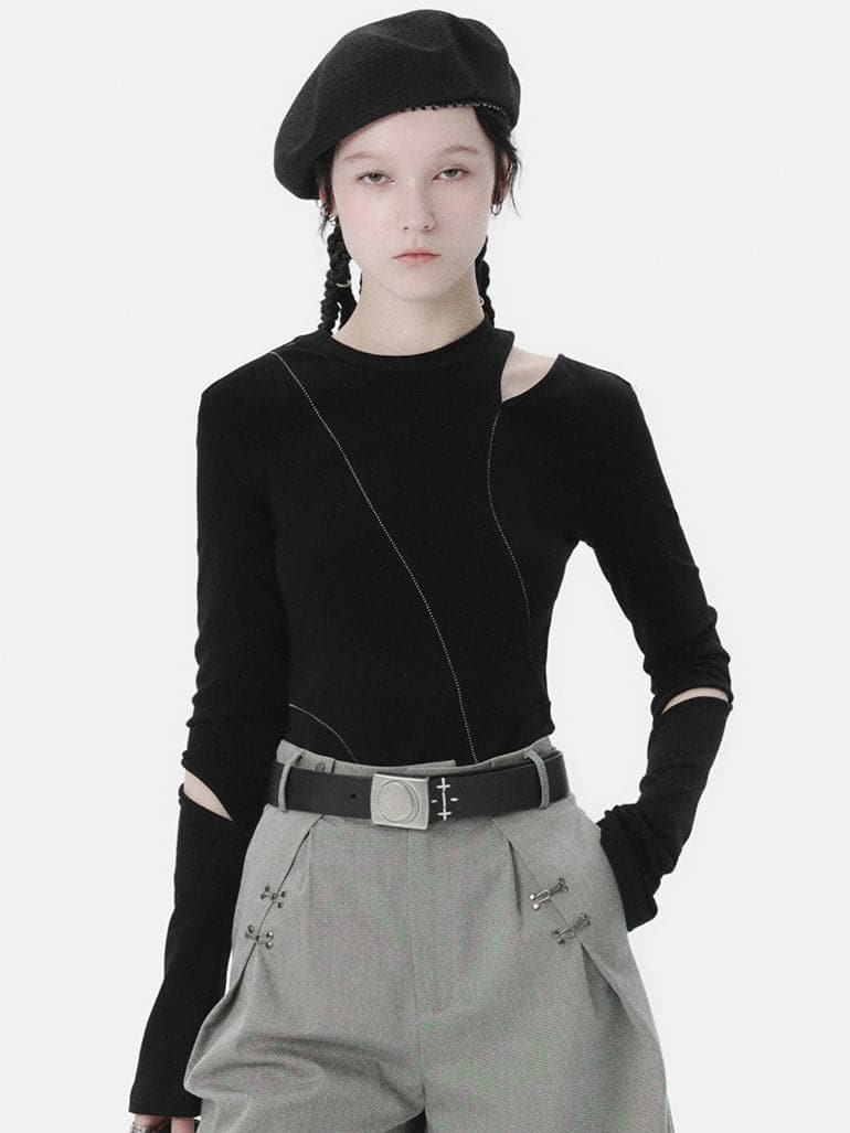 Elegant Shoulder-Cut Asymmetric Cutsew - chiclara