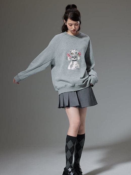 Embroidered Puppy Sweatshirt - chiclara