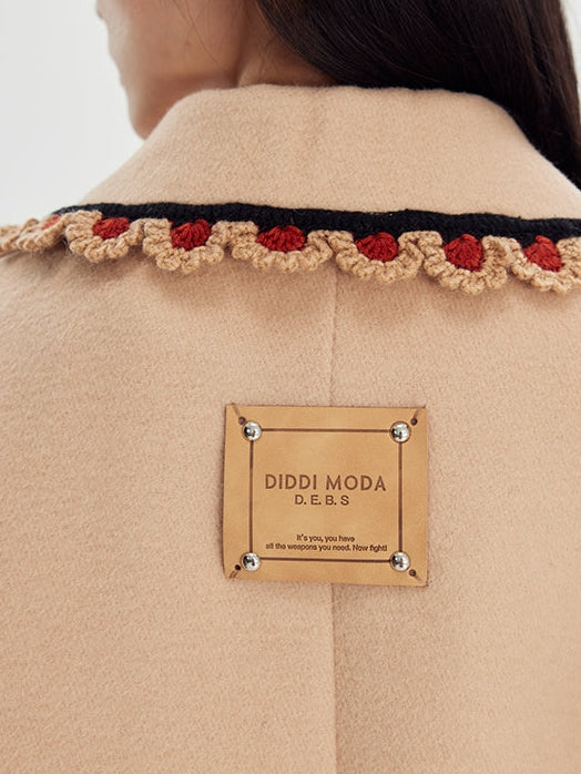 Wool Coat With Lace Lapel - chiclara