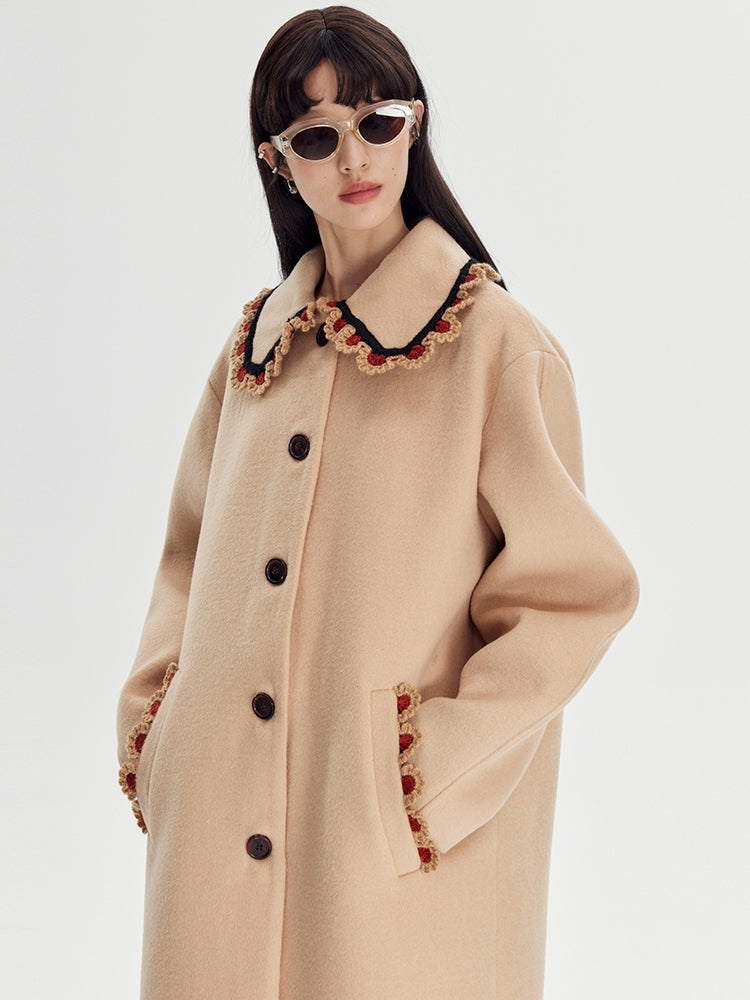 Wool Coat With Lace Lapel - chiclara