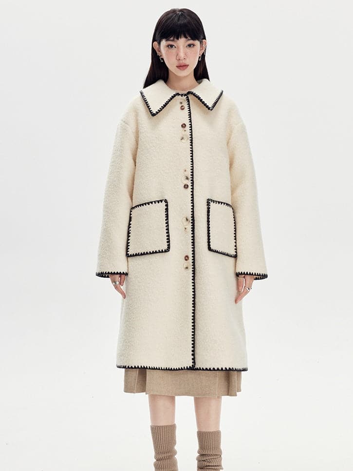 Embroidered Wool Lapel Coat - chiclara