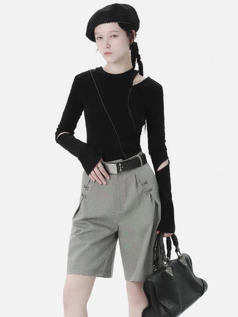 Elegant Shoulder-Cut Asymmetric Cutsew - chiclara