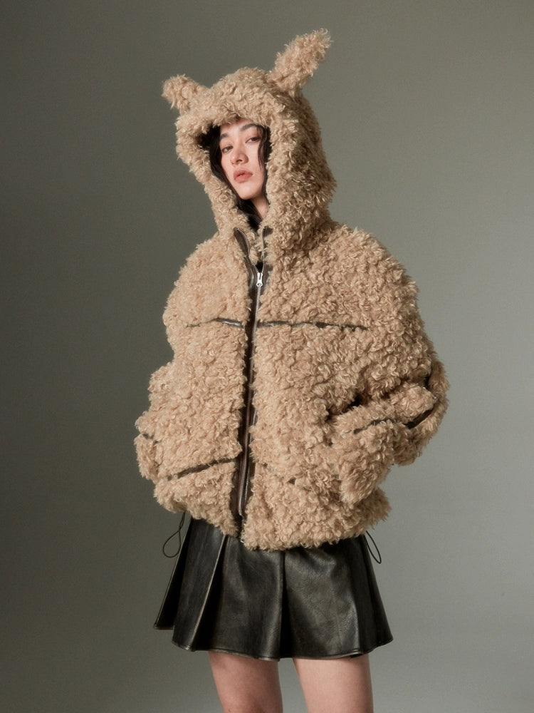 Sustainable Rabbit-Eared Fur Coat - chiclara