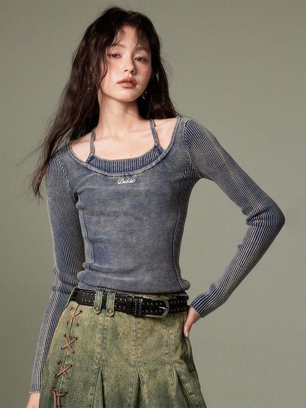 Halter Neck Washed Knit Top - chiclara