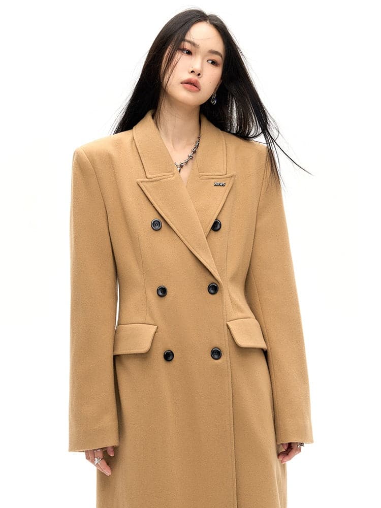 Slim Waist Double Blest Long Coat - chiclara