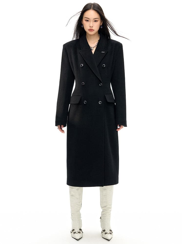 Slim Waist Double Blest Long Coat - chiclara