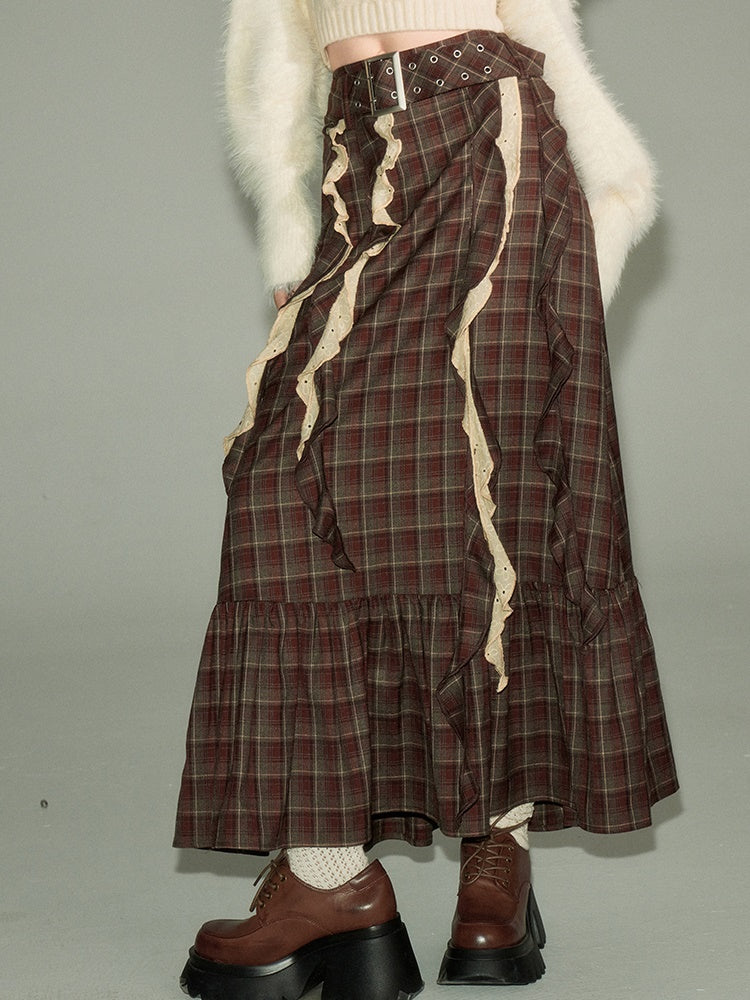 Plaid Frill Flounce Skirt - chiclara