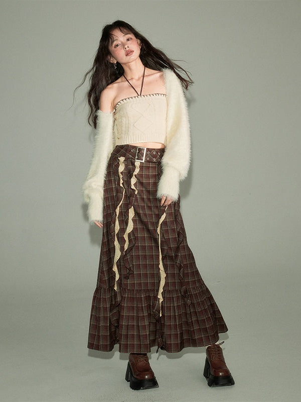 Plaid Frill Flounce Skirt - chiclara