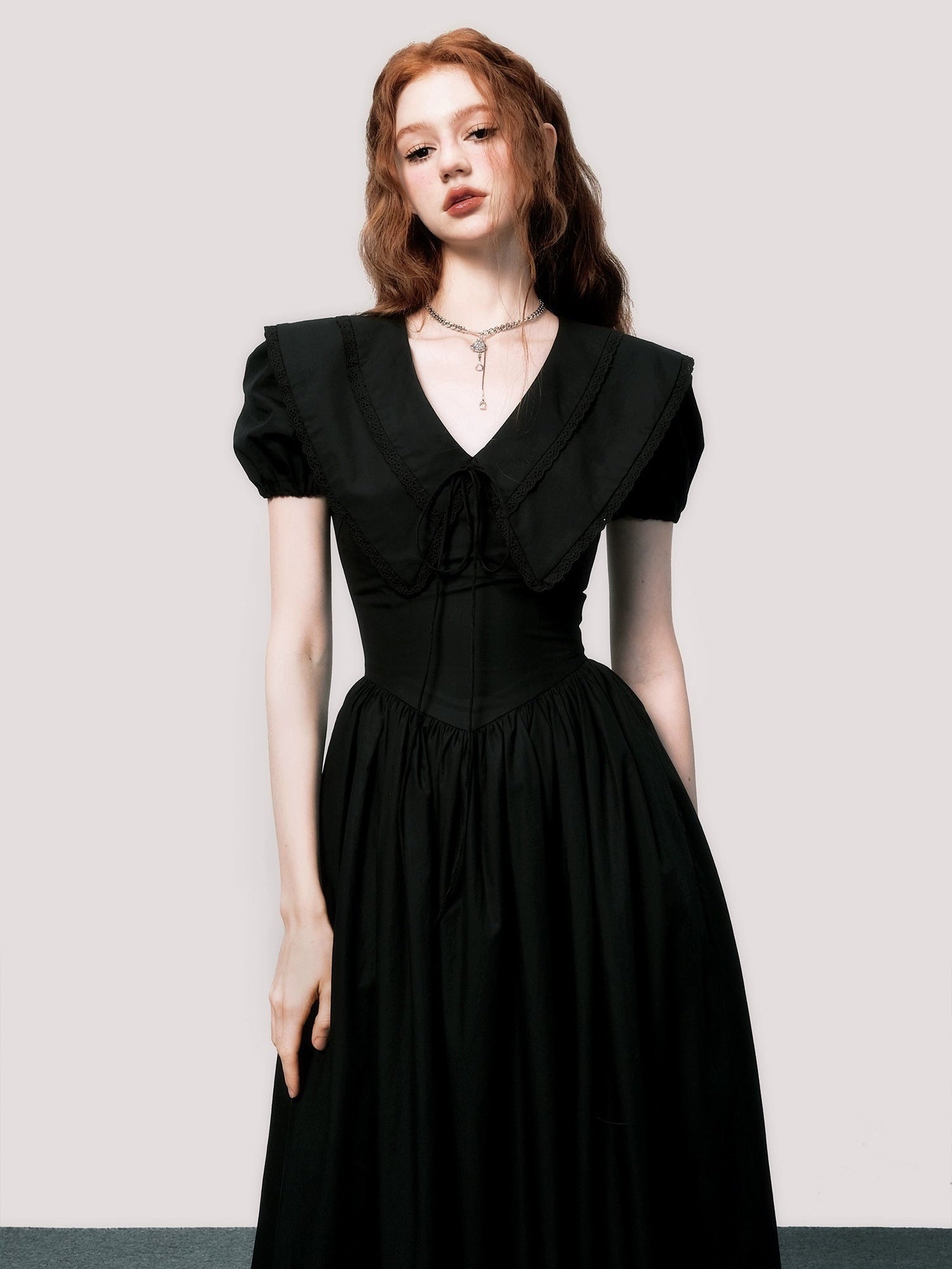 Elegant V-Neck Puff Sleeve Little Black Dress - chiclara