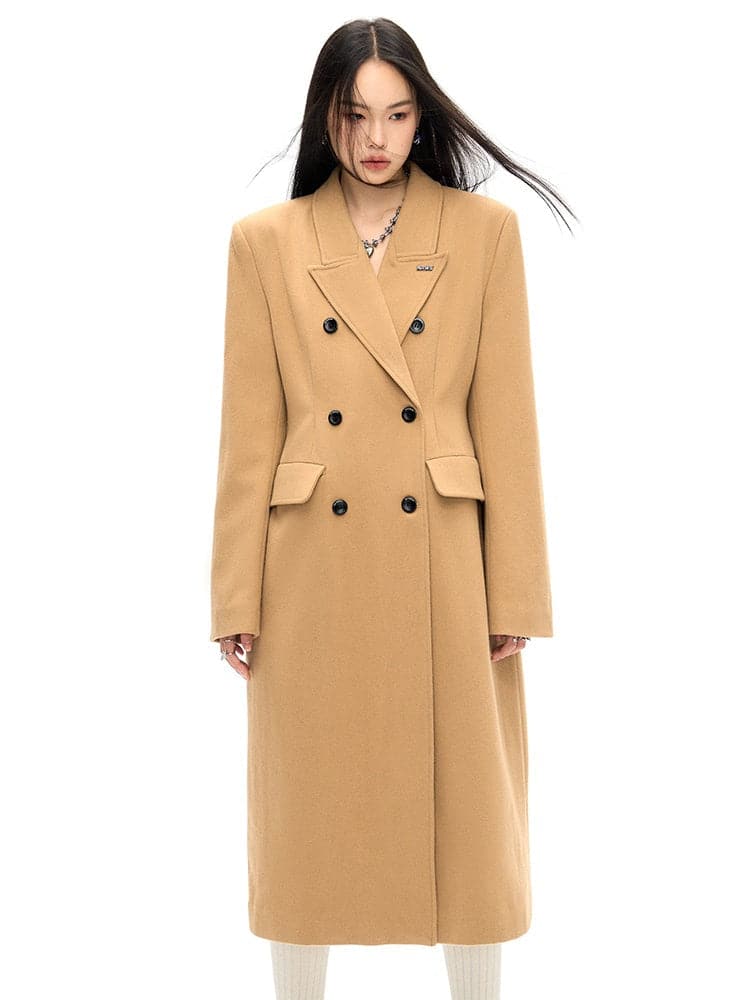 Slim Waist Double Blest Long Coat - chiclara