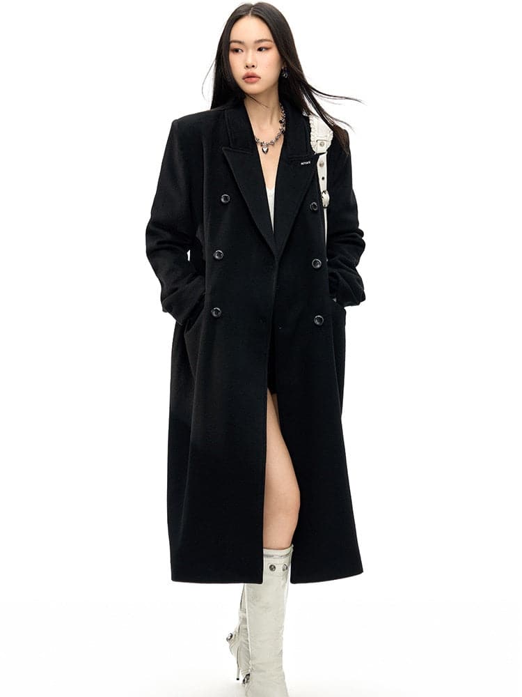 Slim Waist Double Blest Long Coat - chiclara