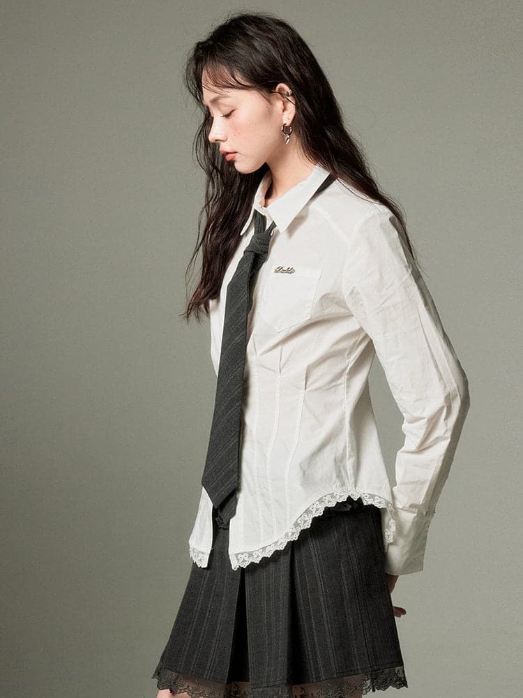 Slim Lace Stitch Waist Shirt - chiclara