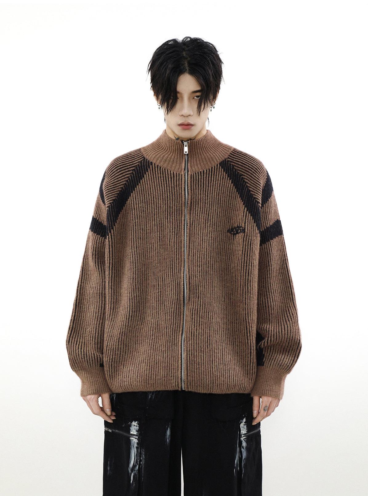 High-Neck Oversize Knit Cardigan - chiclara