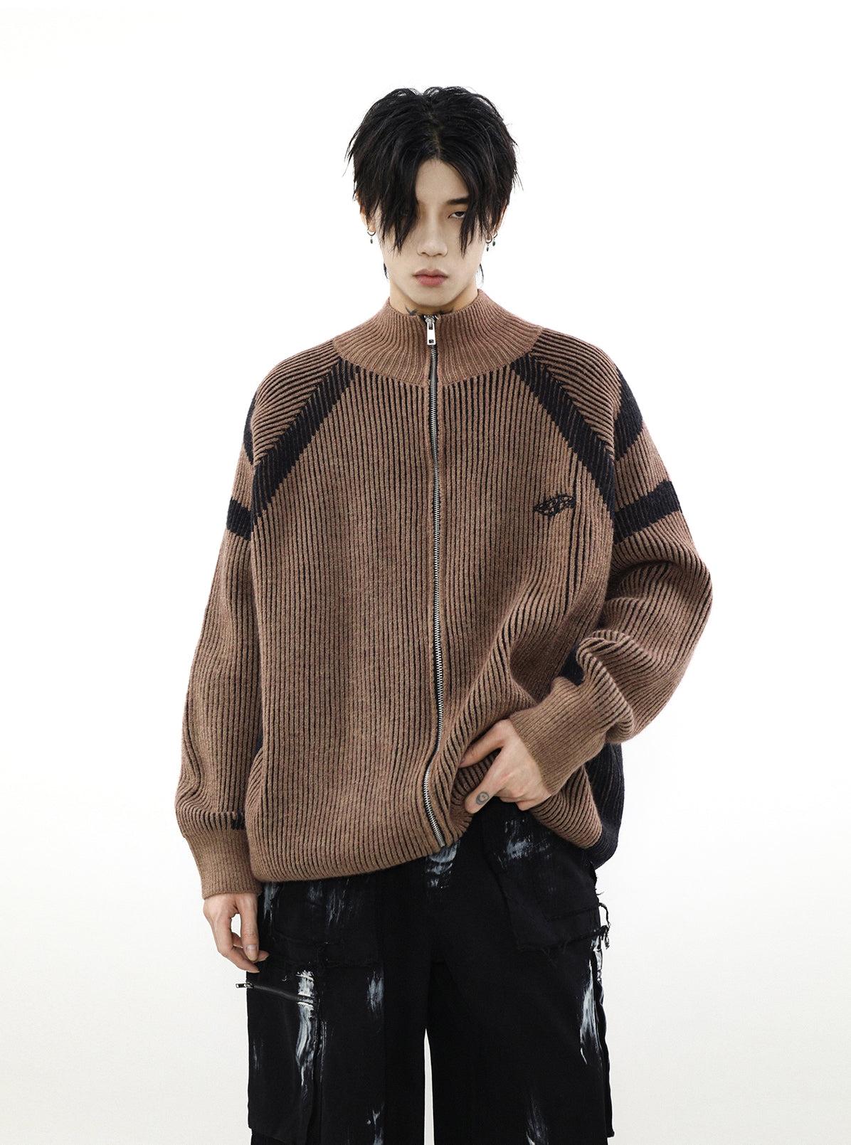 High-Neck Oversize Knit Cardigan - chiclara