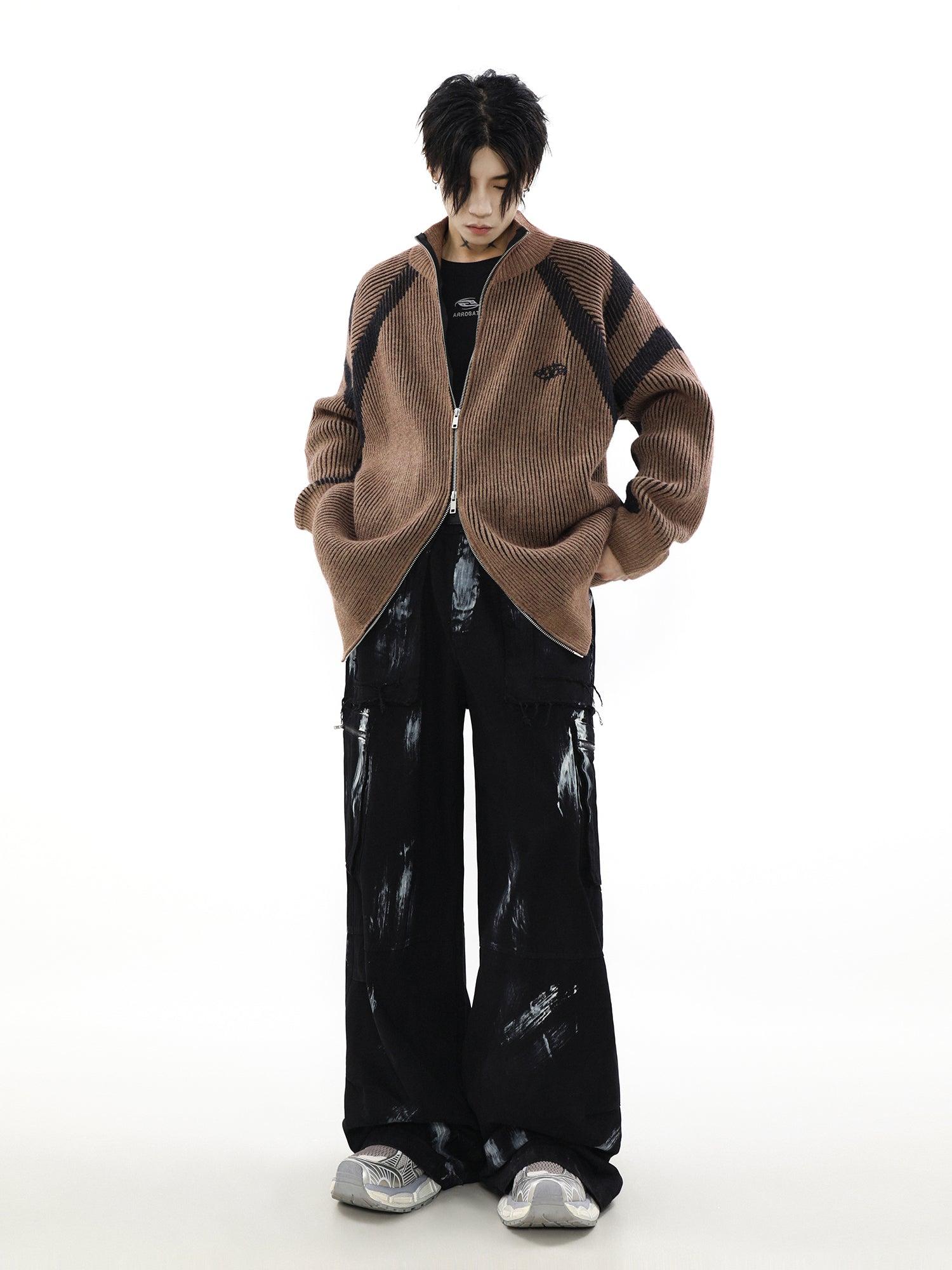 High-Neck Oversize Knit Cardigan - chiclara