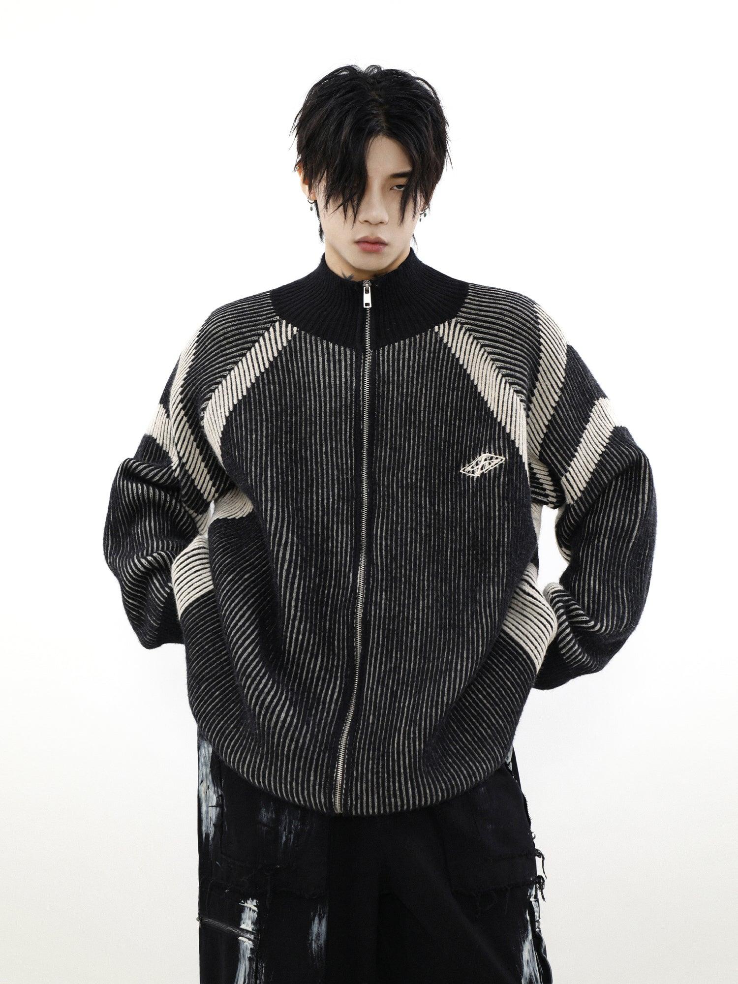 High-Neck Oversize Knit Cardigan - chiclara