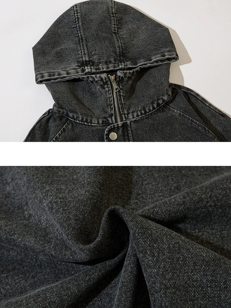 Zip-Front Denim Oversize Hoodie - chiclara