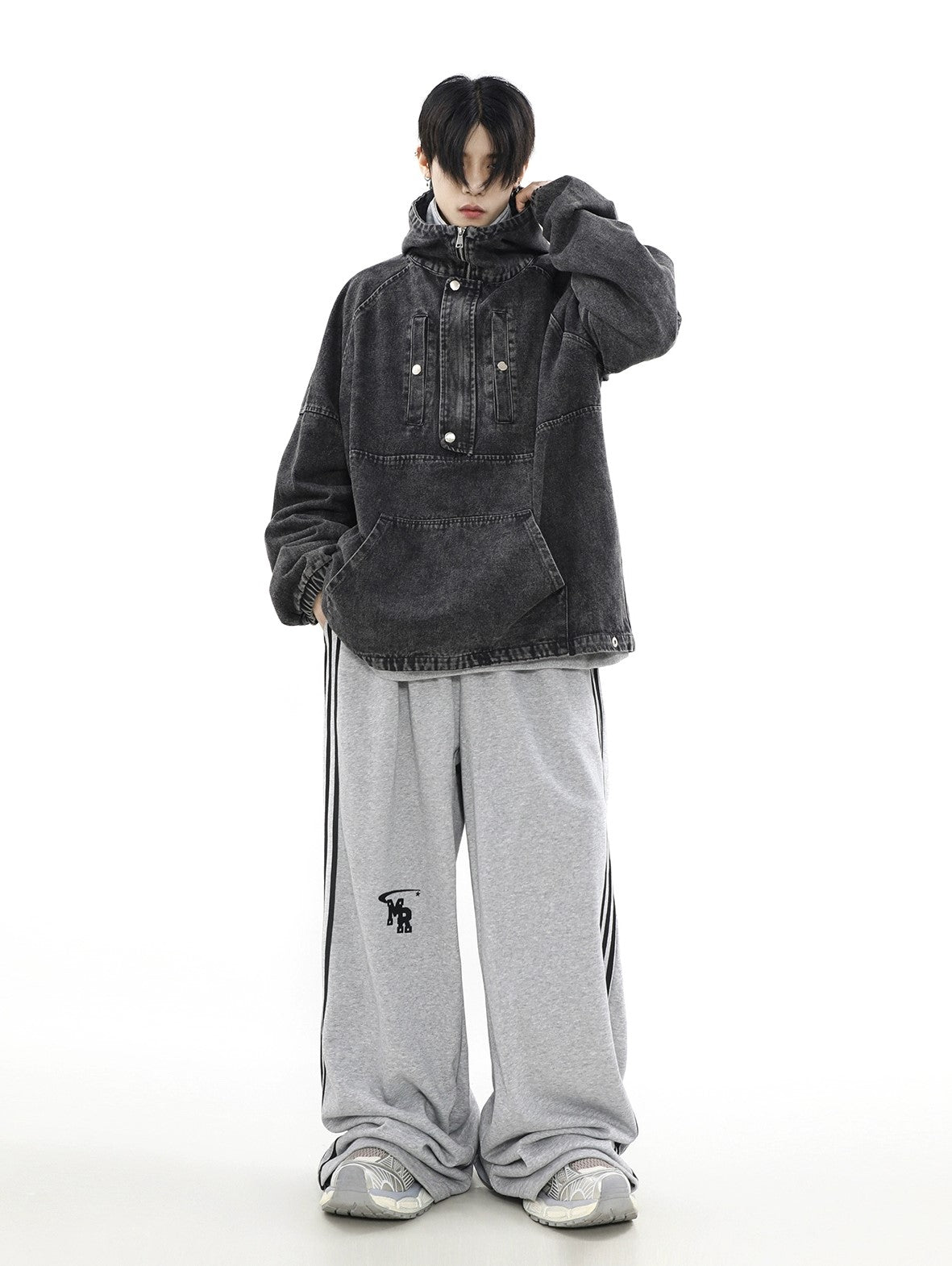 Zip-Front Denim Oversize Hoodie - chiclara