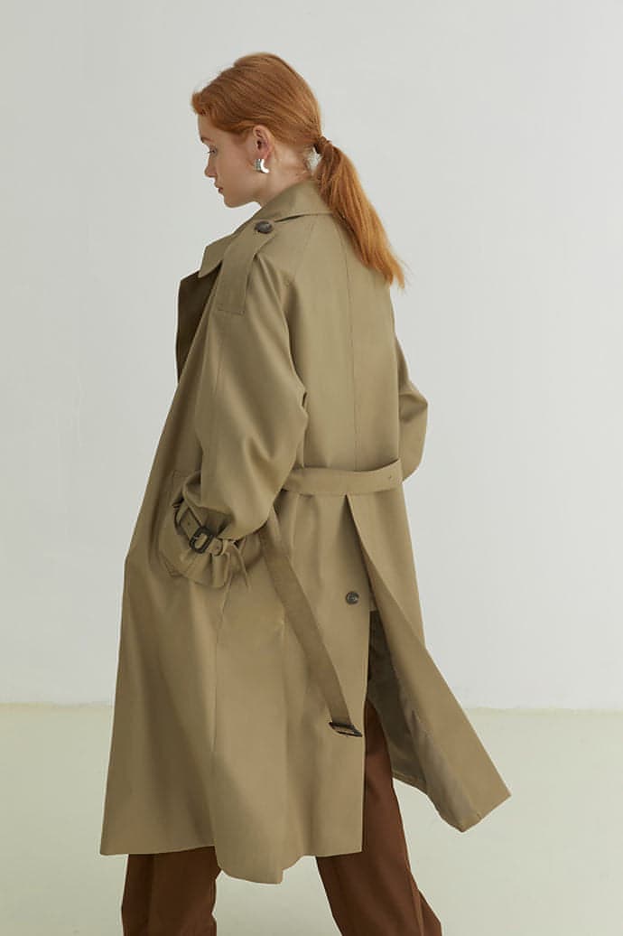 Double-Breasted Loose Mid-Length Melton Trench Coat - chiclara