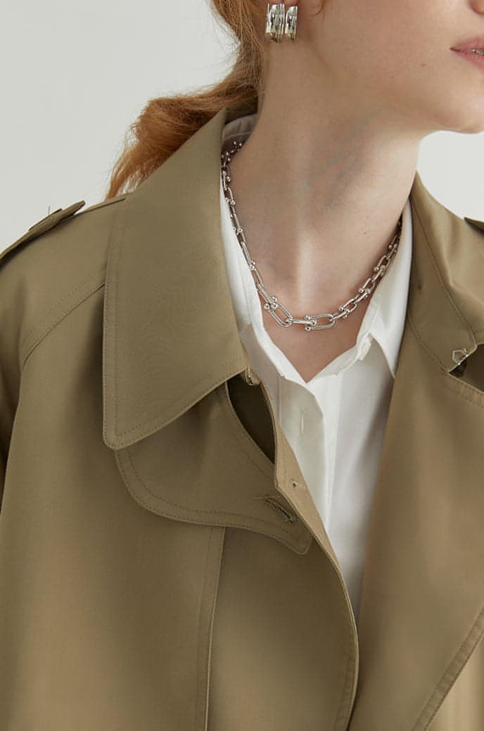 Double-Breasted Loose Mid-Length Melton Trench Coat - chiclara