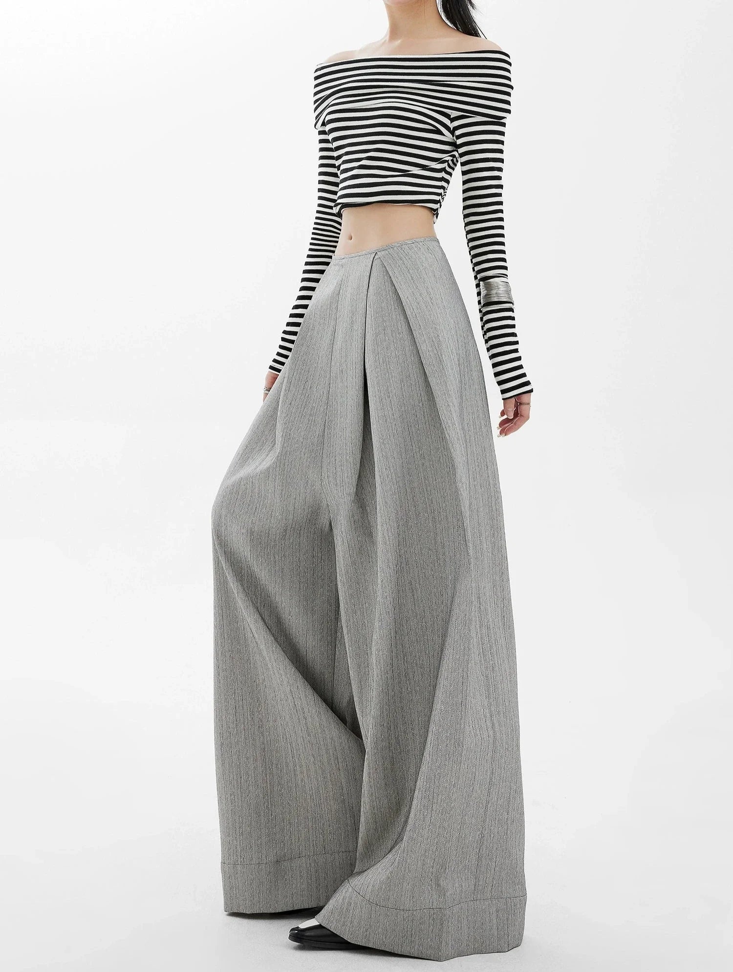 High-Waisted Grey Wide Leg Palazzo Pants