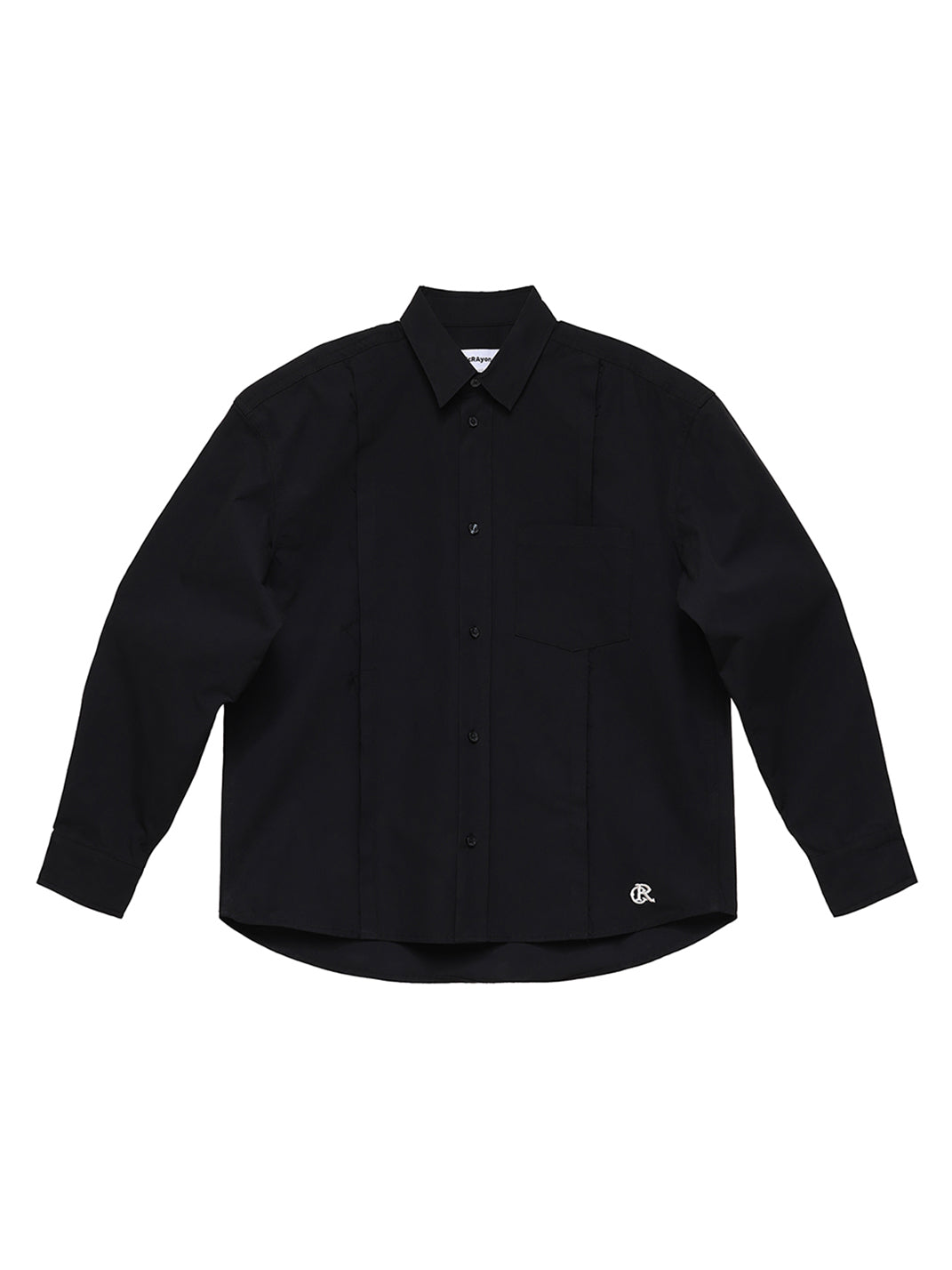 Patchwork Basic Black Cotton Poplin Embroidered Shirt