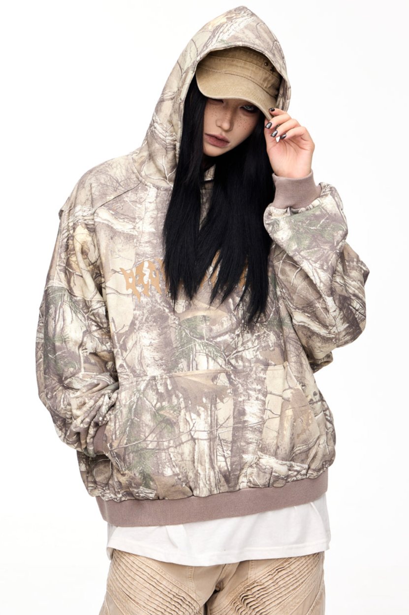 Men's Distressed Camouflage Hooded Sweatshirt