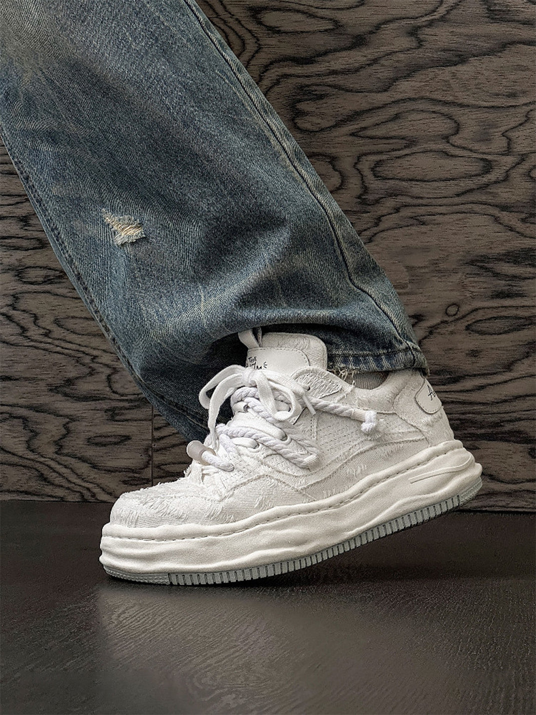 Frayed Fabric Wavy Sole Chunky Sneakers