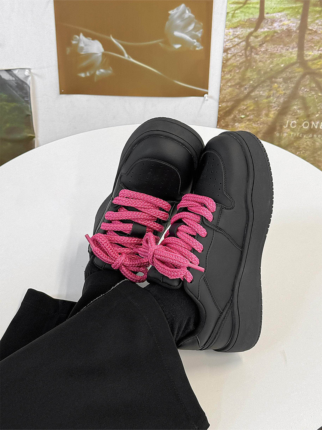Contrast Lacing Structured Chunky Sneakers