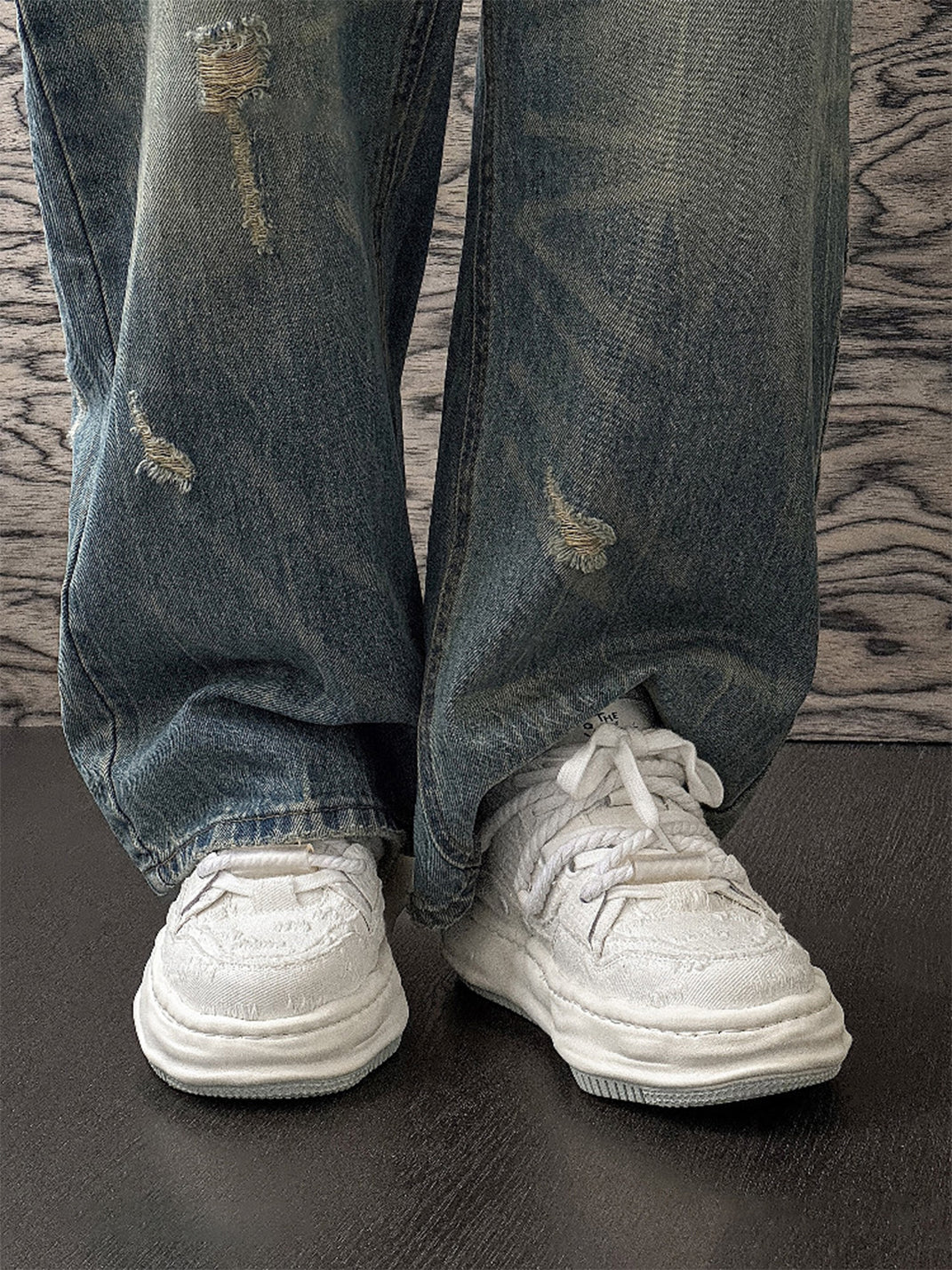 Frayed Fabric Wavy Sole Chunky Sneakers