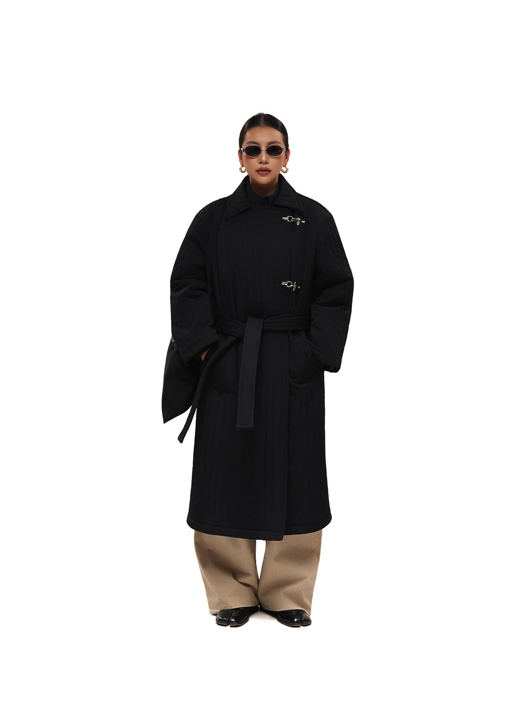 Quilted Knee-Length Lobster-Clasp Structured Overcoat