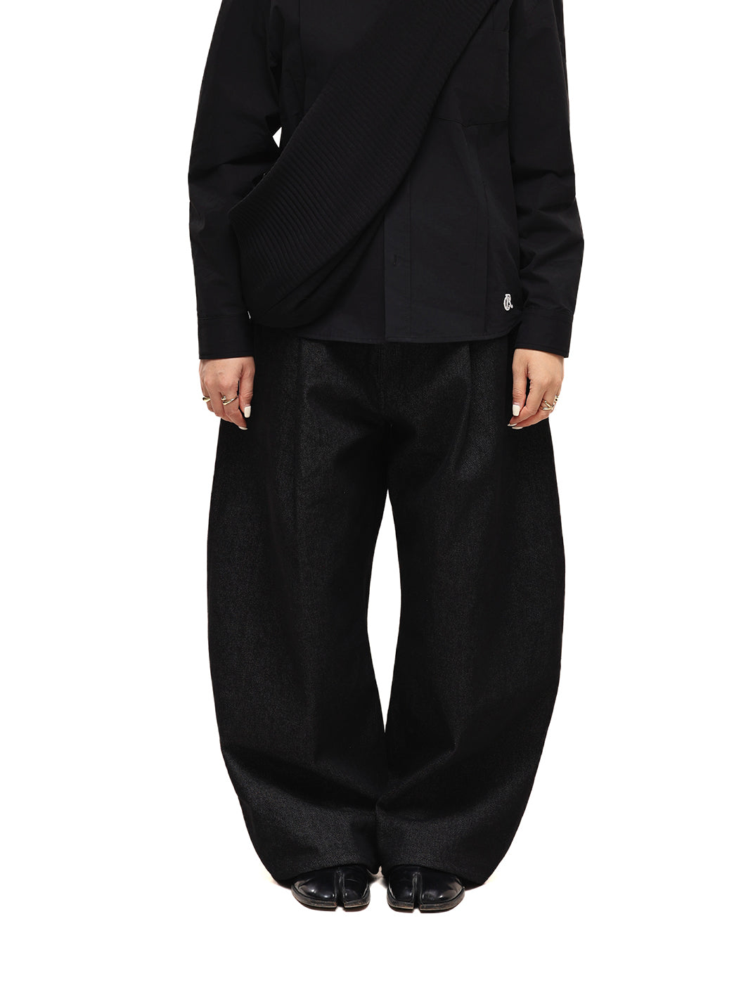 11.3oz Black Non-Fade Wide-Leg Baggy Denim Pants