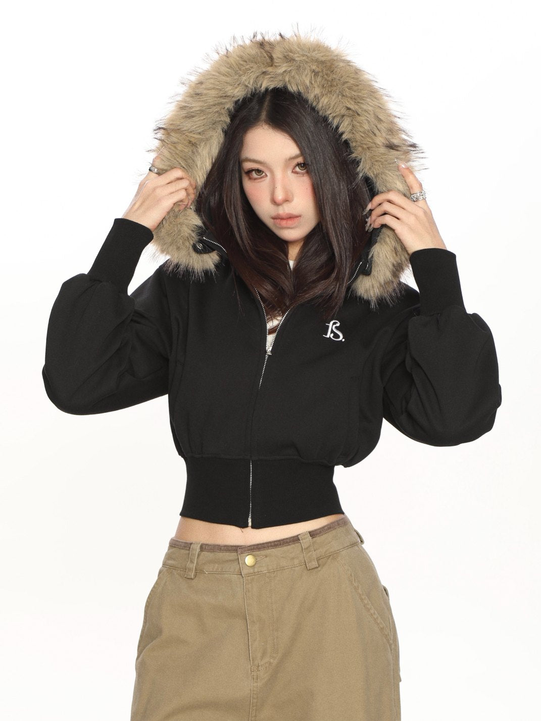 Removable Fur Hooded Cropped Sweatshirt