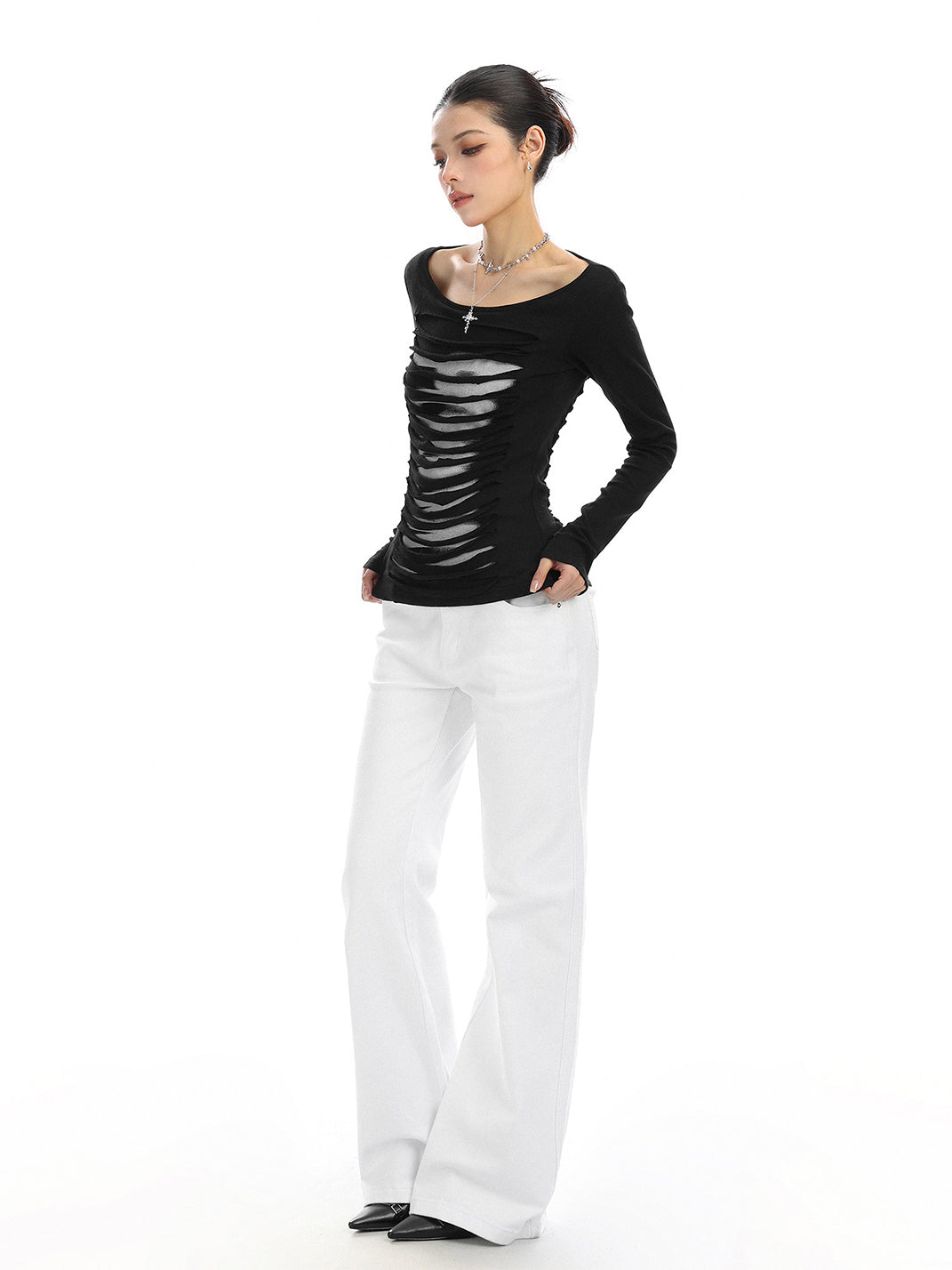 Backless Cutout Long-Sleeve Top